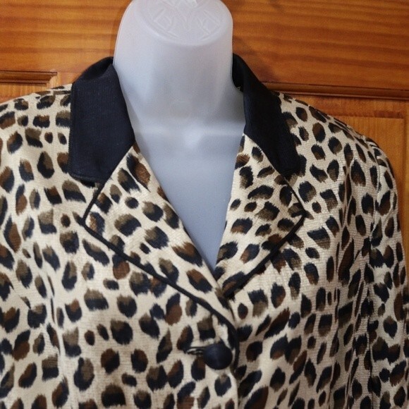 Adrianna Papell Safe Silk Leopard Print Vintage 3 Button Animal Print Blazer 10 - Picture 2 of 10